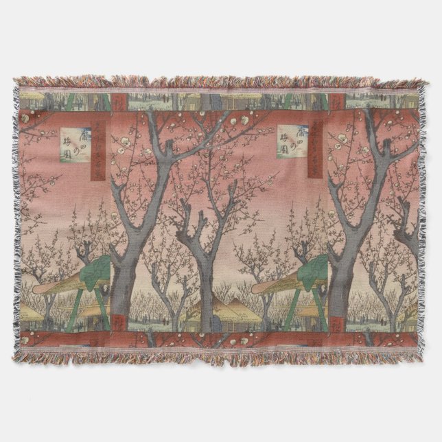 Tree Blossoms Plum Garden Japanese Throw Blanket (Front)
