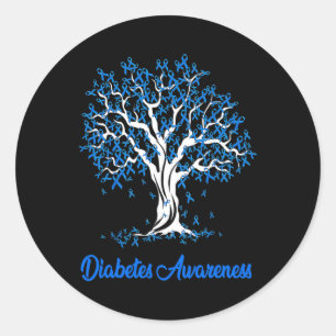 Tree Blue Ribbon Diabetes Awareness  Classic Round Sticker