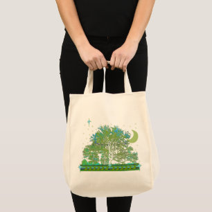 Tree Blues Celestial Moon and Stars  Tote Bag
