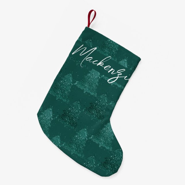 Tree Bold Decor | Emerald Kelly Green Pattern Name Small Christmas Stocking (Front (Hanging))