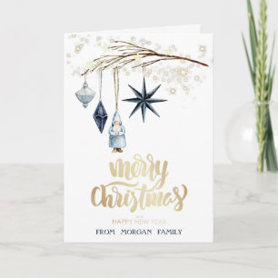 Tree Branch,Balls,Santa Claus,Stars Holiday Card