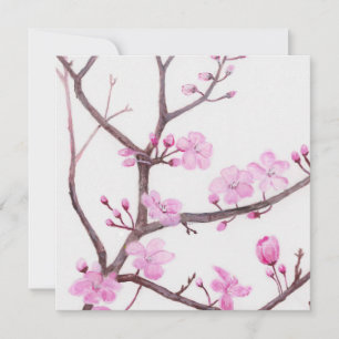 Tree branch blossoming with pink flowers in spring card