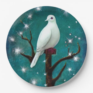 Tree Branch White Peace Dove Paper Plate