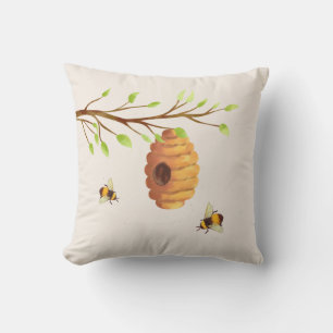 Tree branch with Honey Bees and Bee Hive Cushion
