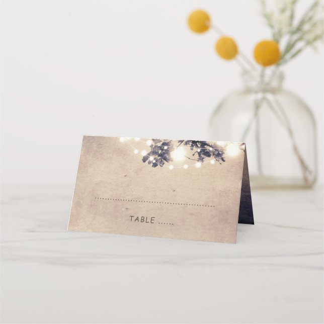 Tree Branches and String Lights Rustic Wedding Place Card (Front)