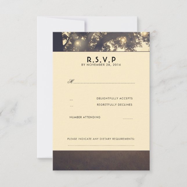 Tree Branches Lights Wedding RSVP Cards (Front)
