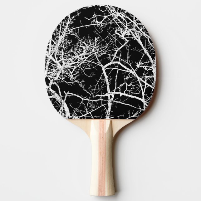 Tree branches on black background ping pong paddle (Back)