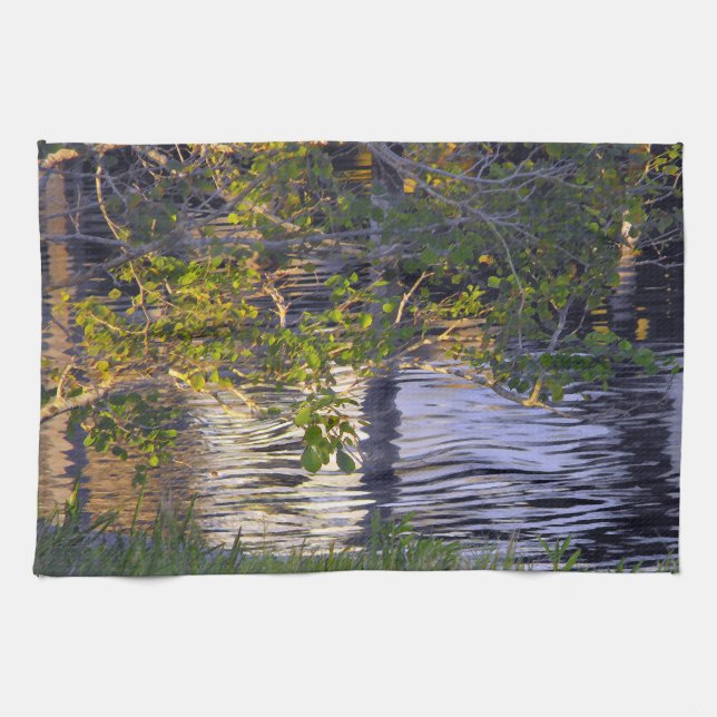Tree Branches, Sunlight, Reflection Tea Towel (Horizontal)