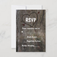Tree + Carved Heart Rustic Wedding RSVP Card
