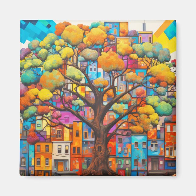 Tree Civilisation Concept Abstract Colourful Paint Magnet (Front)