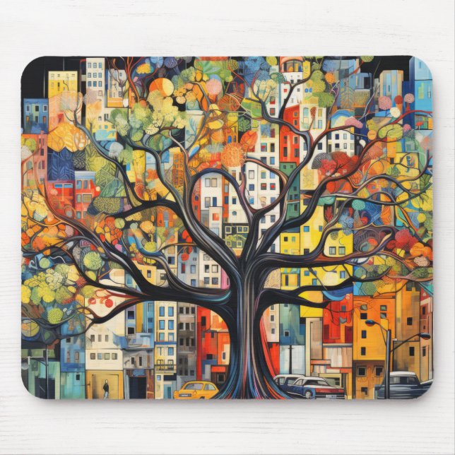 Tree Civilisation Concept Abstract Colourful Paint Mouse Pad (Front)