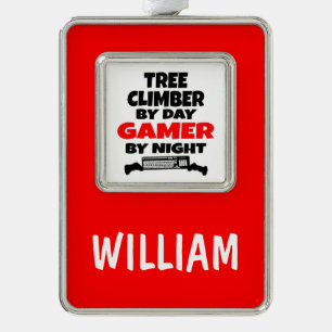 Tree Climber by Day Gamer by Night Silver Plated Framed Ornament
