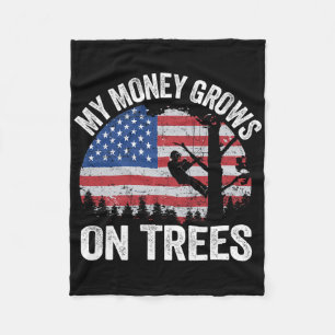 Tree Climbing American Flag Arborist My Money Grow Fleece Blanket