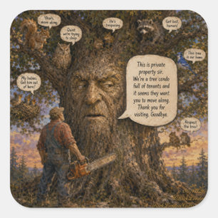 Tree Condo Tenants Cartoon – Nature Speaks Up! Square Sticker