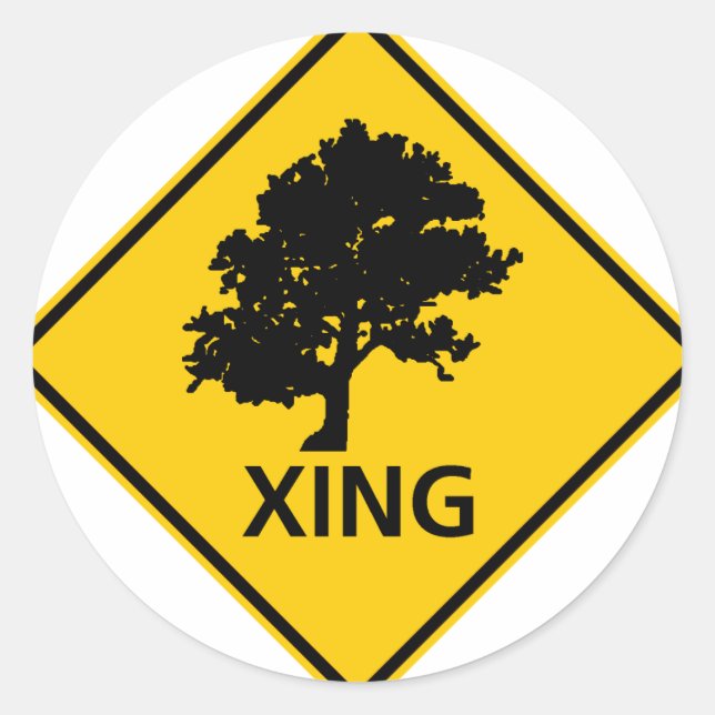 Tree Crossing Highway Sign Classic Round Sticker (Front)
