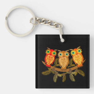Tree cute owls key ring