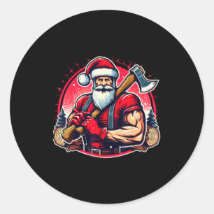 Tree Cutter Santa Funny Lumberjack Christmas Logge Classic Round Sticker