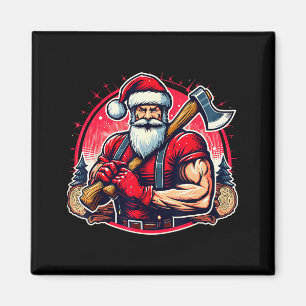 Tree Cutter Santa Funny Lumberjack Christmas Logge Magnet