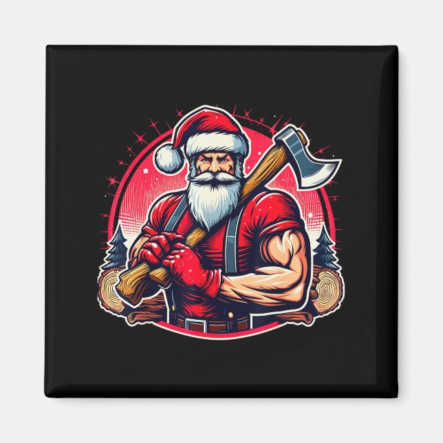 Tree Cutter Santa Funny Lumberjack Christmas Logge Magnet (Front)