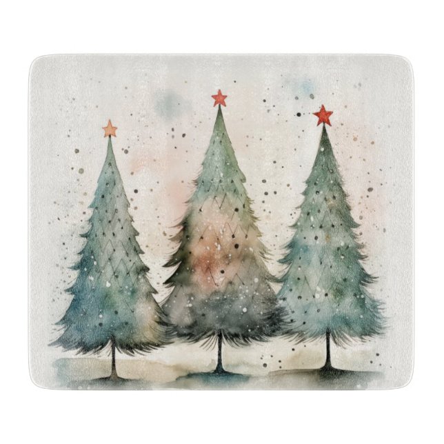 Tree Cutting Board, Winter Cutting Board, Glass Board (Front)