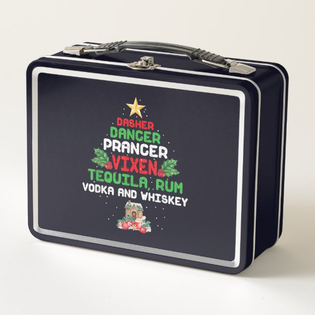 Tree Dasher Dancer Prancer Vixen Tequila Whiskey Metal Lunch Box (Front)