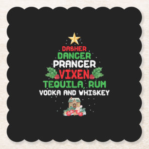 Tree Dasher Dancer Prancer Vixen Tequila Whiskey Paper Coaster