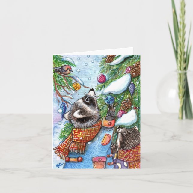 Tree Decorating Holiday Card (Front)