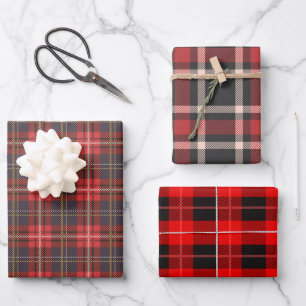 Tree different Christmas plaid red and black Wrapping Paper Sheet
