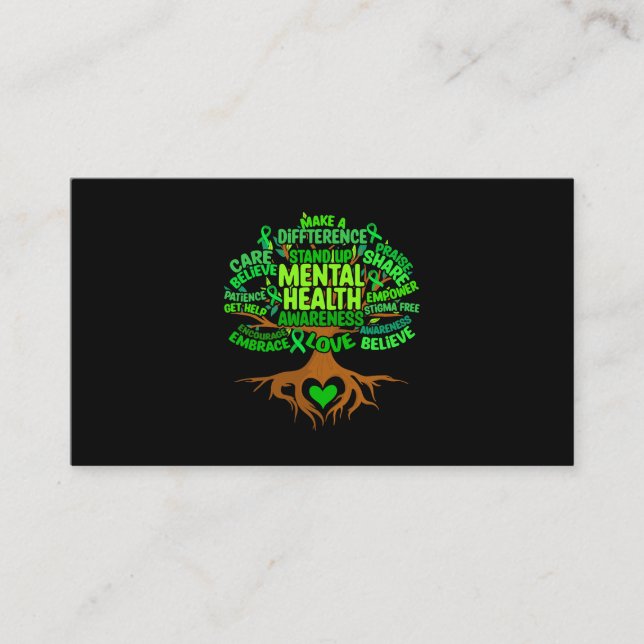 Tree Drawing Word Art Mental Health Awareness Wome Business Card (Front)