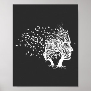 Tree Faces With Leaves Blowing Cool Novelty Design Poster