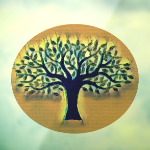 Tree faces yellow landscape watercolor