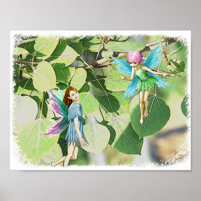 Tree Fairies among Quaking Aspen Leaves Poster (Front)