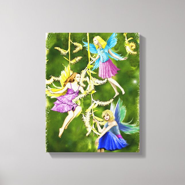Tree Fairies on the Weeping Willow Canvas Print (Front)