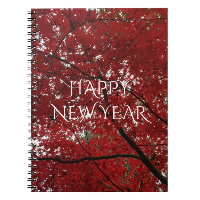 Tree Fall Season Red Brown Autumn Leaves Spiral Notebook (Front)