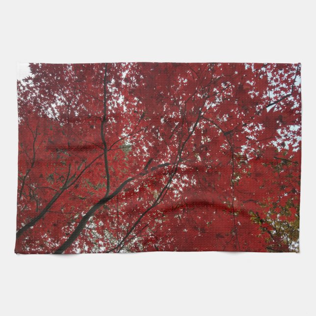 Tree Fall Season Red Brown Autumn Leaves Tea Towel (Horizontal)