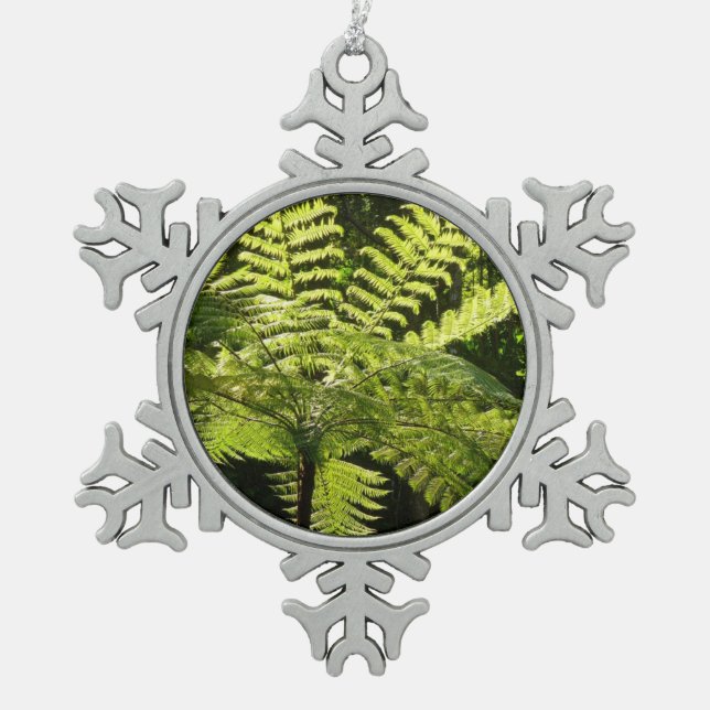 Tree Fern in the Rainforest Snowflake Pewter Christmas Ornament (Front)