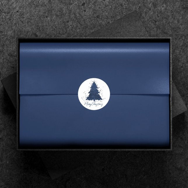 Tree Flair Holiday | Classy Navy Blue Merry Script Classic Round Sticker (Creator Uploaded)