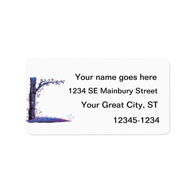 Tree floral vines purple left side pretty graphic. label (Front)