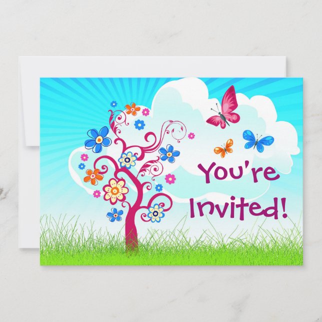 Tree Flower Butterfly Invitation (Front)
