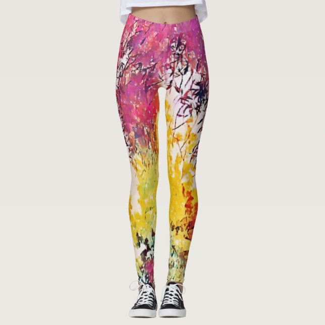 Tree Flowers Artsy Floral Style Art Leggings (Front)