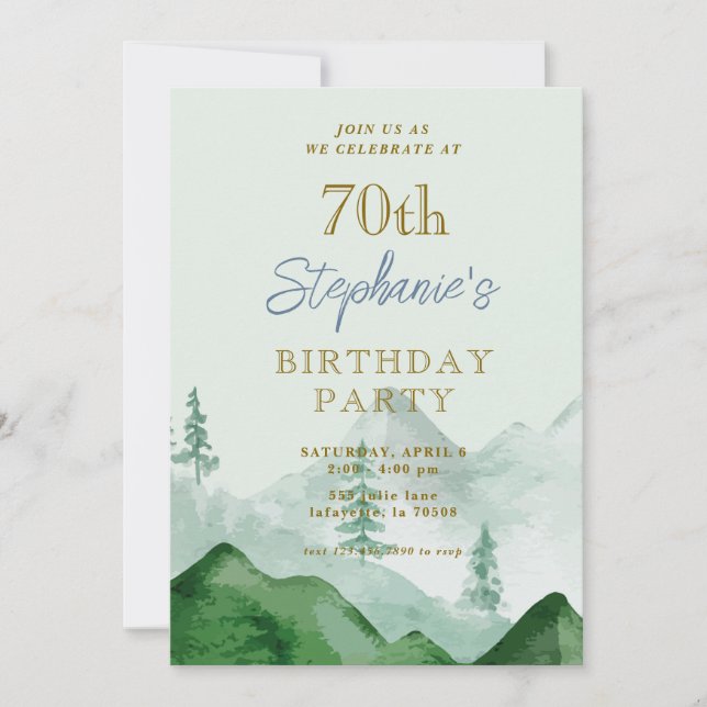Tree Forest Mountain 70th Birthday Invitations (Front)
