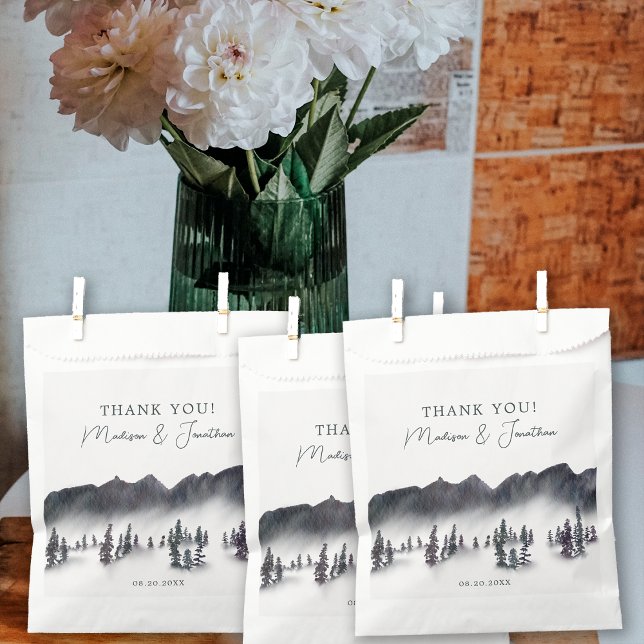 Tree Forest Mountain Black & White Thank You Favour Bags (Creator Uploaded)