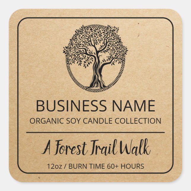 Tree Frame Kraft Brown Soy Candle Labels (Front)