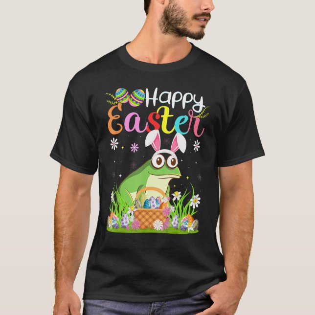 Tree Frog Bunny Egg Hunting Tree Frog Happy Easter T-Shirt (Front)