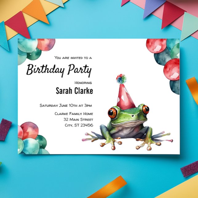 Tree Frog Green Rain Forest Animal Birthday Party Invitation (Creator Uploaded)