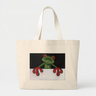 TREE FROG HOLDING SIGN: YOU PICK WORDING LARGE TOTE BAG