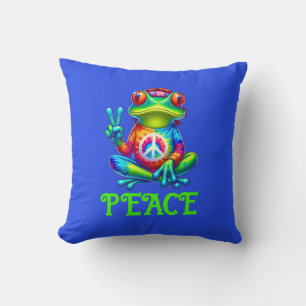 Tree Frog Peace Sign Tye Dye Shirt, Yoga Inspired Cushion