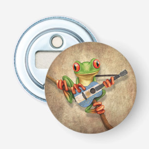 Tree Frog Playing Argentinian Flag Guitar Bottle Opener