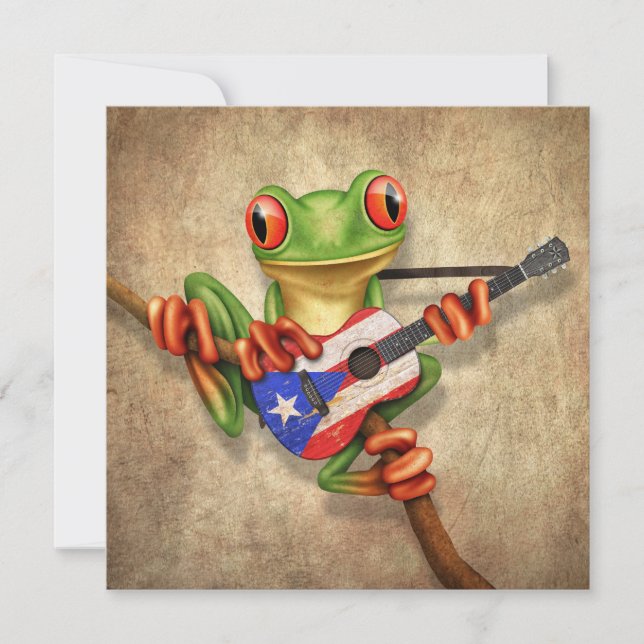 Tree Frog Playing Puerto Rico Flag Guitar (Front)