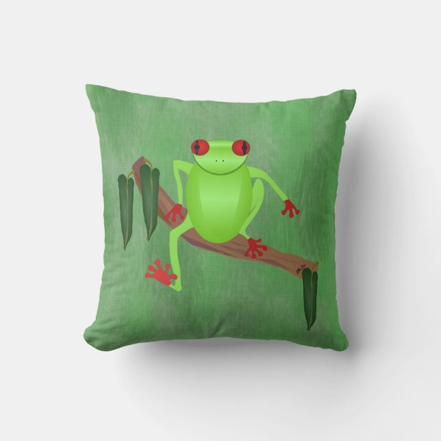 Tree Frog Throw Pillow (Front)